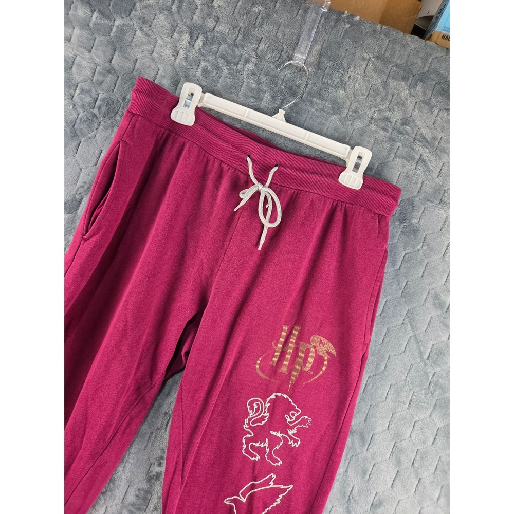 Harry Potter Joggers Mens XL Maroon Hogwarts House Crests Graphic Sweatpants
